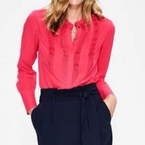 Boden Macie Blouse Pink Button Front Ruffle Size 4 - Picture 8 of 12